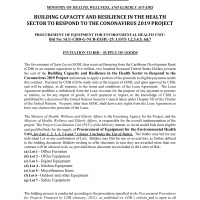 Government of Saint Lucia - Building Capacity and Resilience in the Health Sector to Respond to the Coronavirus 2019 Project - Procurement of Equipment for Environmental Health Unit: Bid No: SLU-CDB-G-NCB-EEHU-25: Lots 1,2,3,4,5,6 & 7